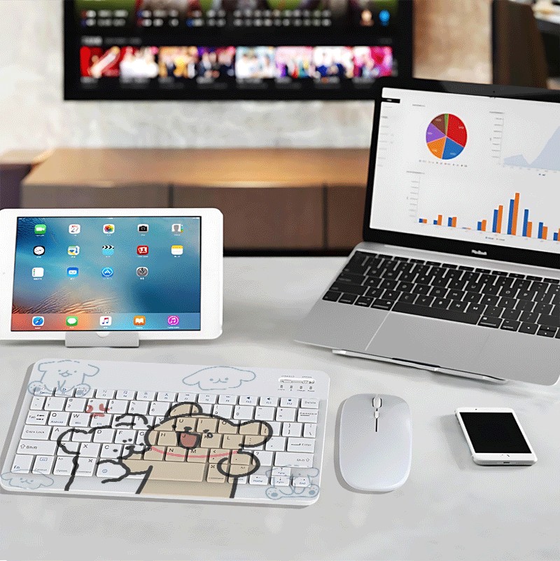 Bite lines puppy cute and convenient white simple tablet Bluetooth keyboard and mouse