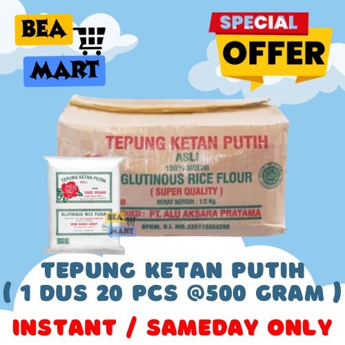 

Tepung KETAN Rose Brand 1 DUS Isi 20 PCS x 500gr INSTANT ONLY | RoseBrand Grosir 1 Karton 20 Pak 500 gr gram
