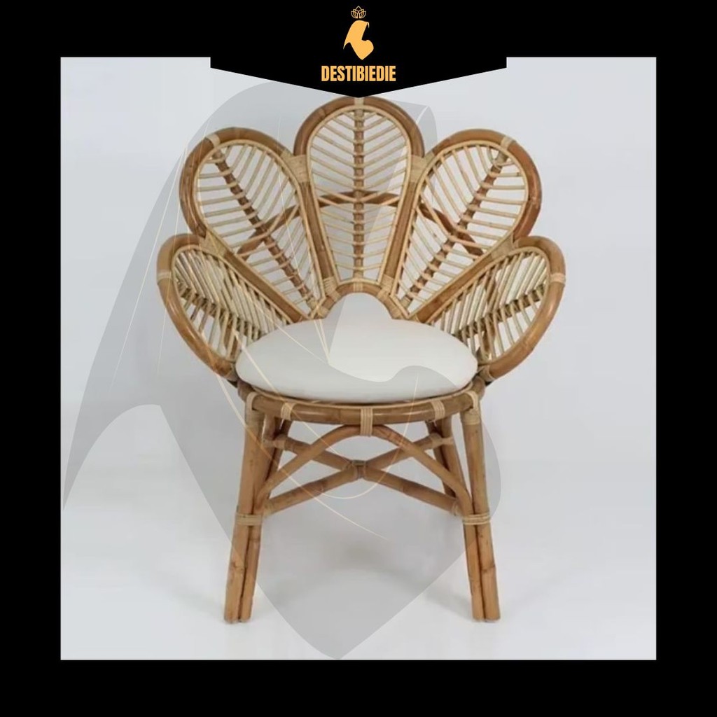 KURSI TERAS DAUN BUNGA ROTAN ALAMI KECIL ANAK-ANAK / KURSI DEKORASI TERAS ROTAN FINISHING MELAMIN