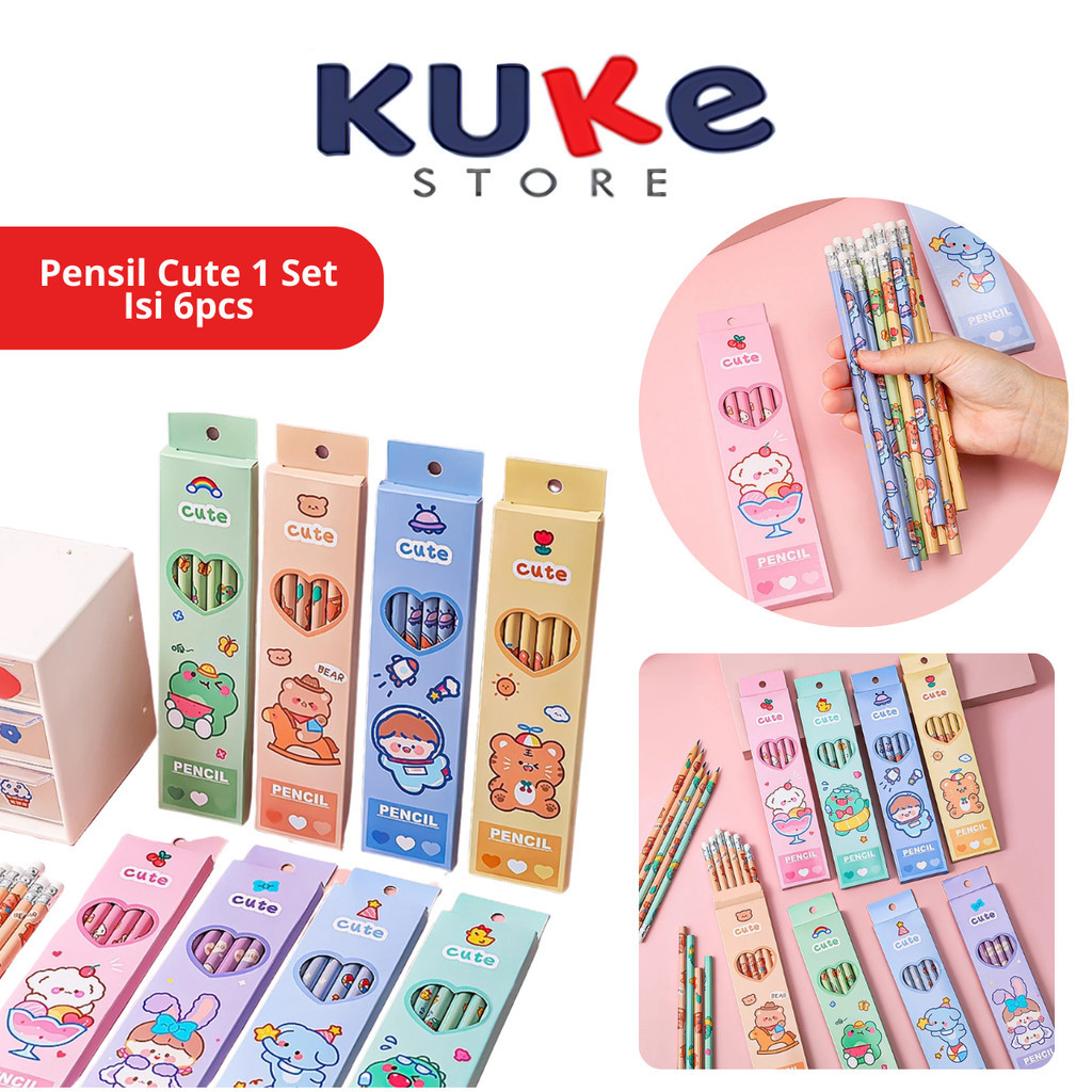 

KUKE Pensil Cute 1 Set Isi 6pcs Dengan Penghapus / Alat Tulis Sekolah Anak 6in1 Pensil Bergambar Karakter Unik Lucu Pencil Perlengkapan ATK Kids Pencil