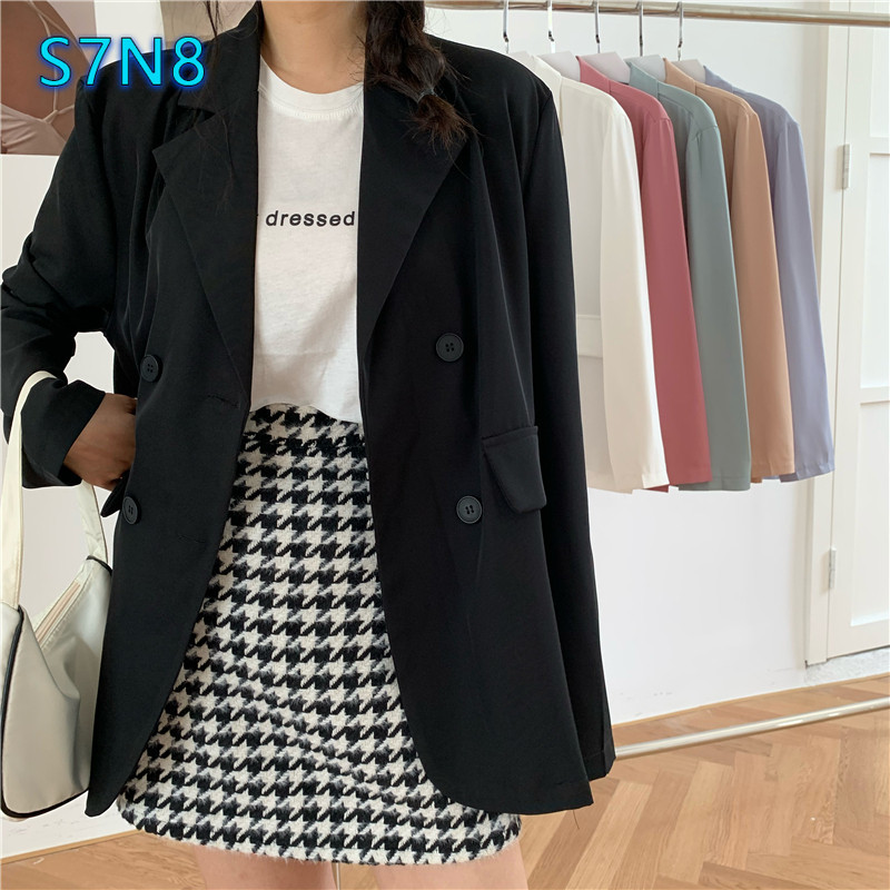 Blazer Wanita Korea Lengan Panjang Warna Hitam Pink Biru - Setelan Jas Import Berkualitas Harga Mura