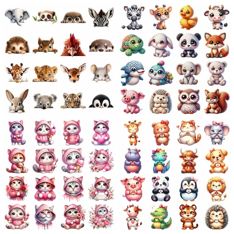 

Cartoon Hide and Seek Animals Iron On Heat Transfer Sticker For Toy doll Clothes Pinted Vinyl Thermal Washable T-Shirt Deca