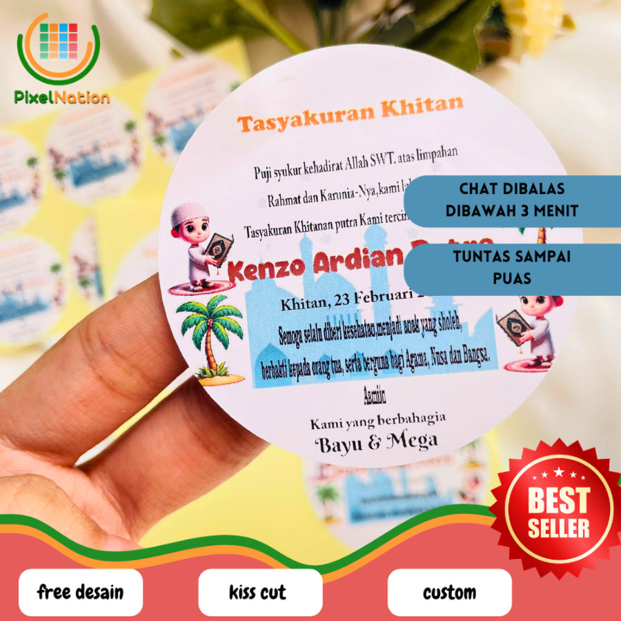 

PiNat 2-6 threemind stiker tasyakuran khitanan bahan chromo free desain cetak a3 kiss cut