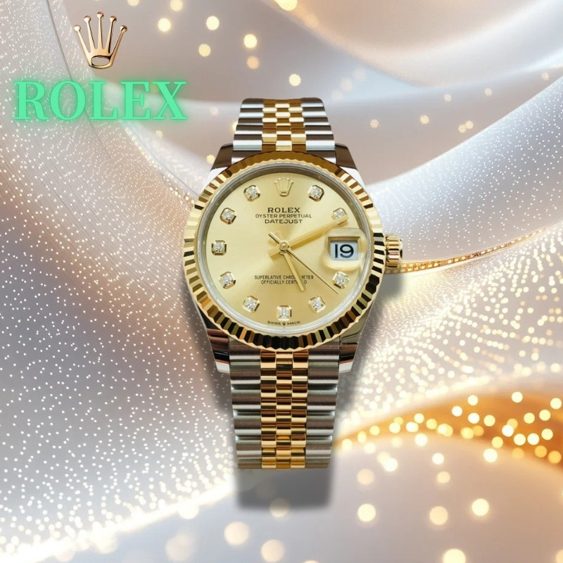 Rolex[%100Asli] Jam Tangan Premium Wanita Rolex Seri Datejust M278273-0026, Emas 18 Karat, Cincin Lu