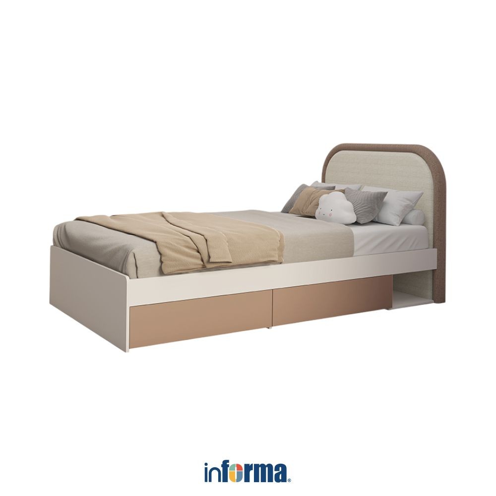 Informa 100X200 cm Iora Tempat Tidur Anak Dengan Matras - Putih/Cokelat Bed Ranjang Kasur Perabot Ti