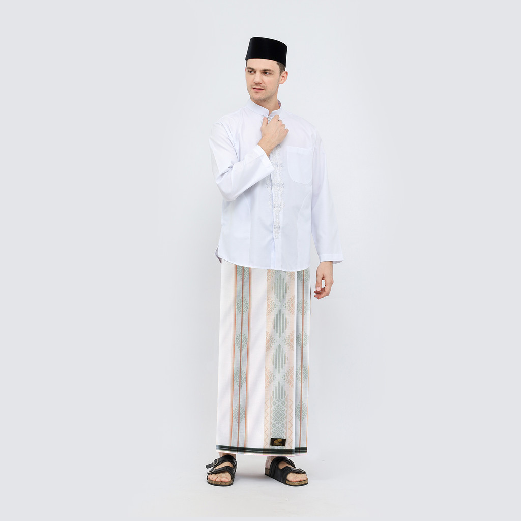 Sarung ATLAS Idaman 590 Jacquard Classic Motif A5-JPA Putih Cream