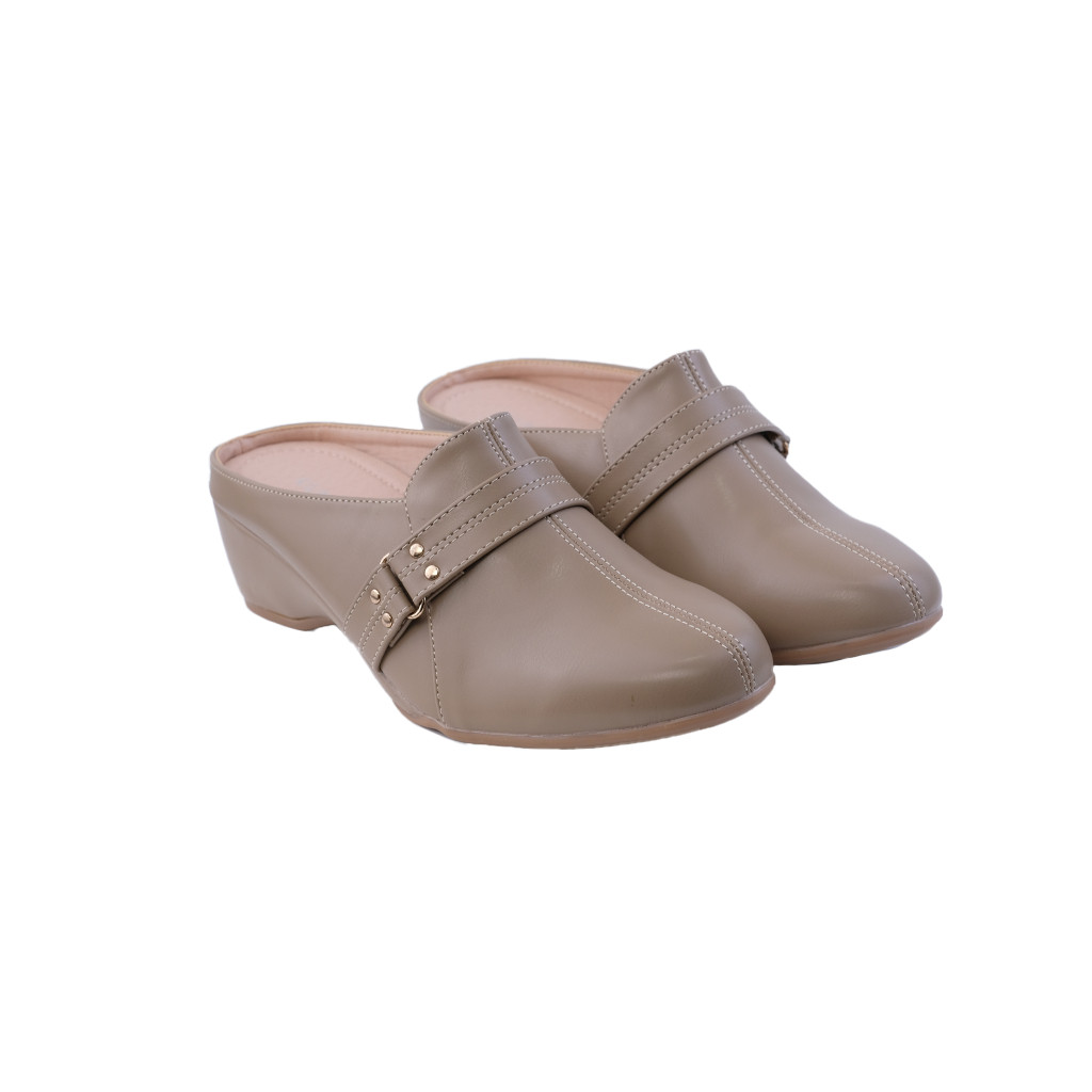 CLARETTE Loafers Sendal Sandal Wanita Wedges Empuk CLARETTE Fara Black Khaky Hitam Khaki