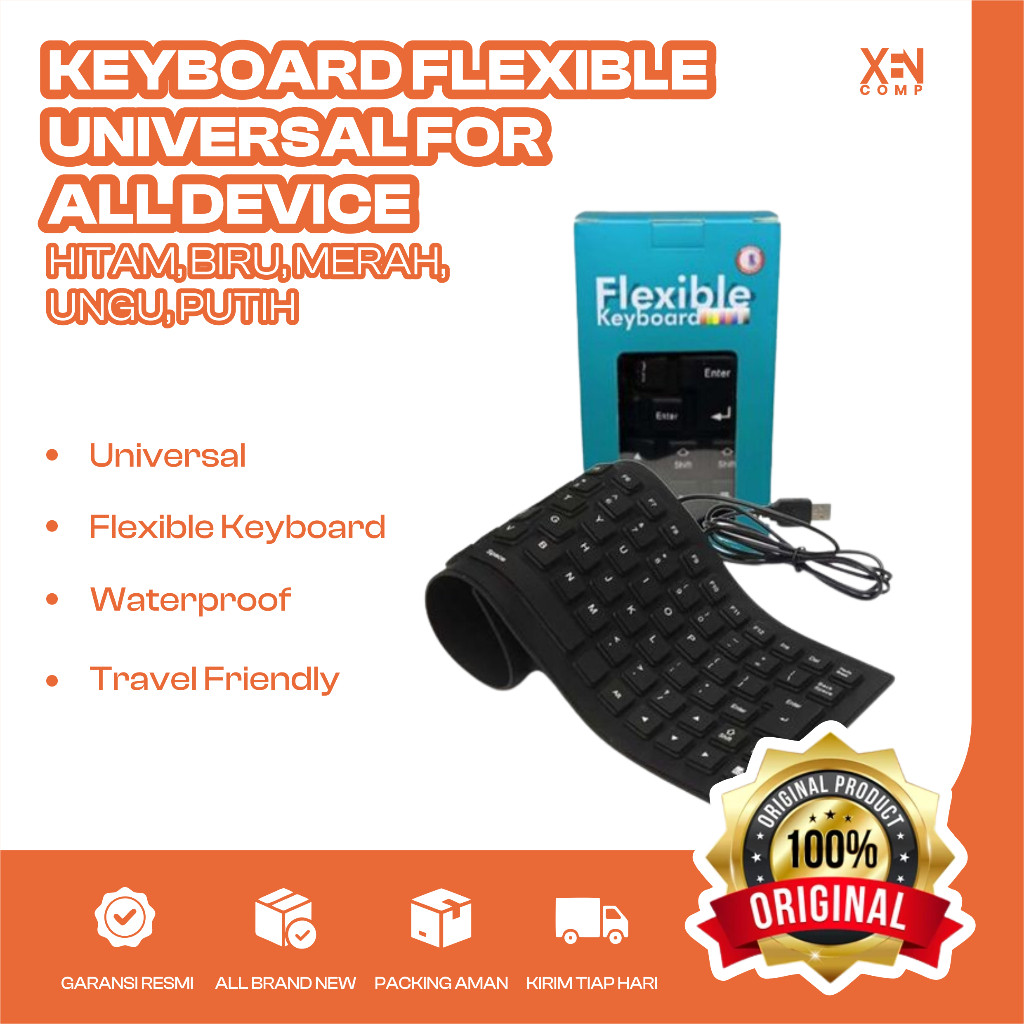 Keyboard Flexible USB External Anti Air Elastis Lembut Gulung Lipat for PC/Laptop