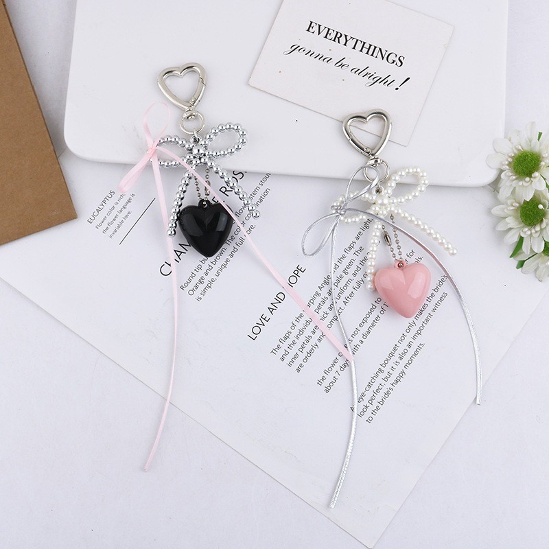Bag Charm Gantungan Kunci Tas Pita Love Mutiara Gantungan Pita Korea Premium