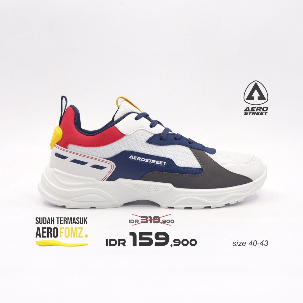 Aerostreet 40-43 Riku Putih Biru Tua Merah - Sepatu Sneakers Sport 21HH31