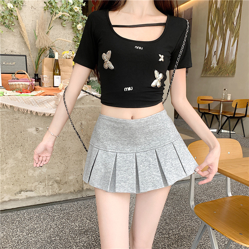 Rok pendek model A wanita gaya Korea rok lipit rok lipit seksi