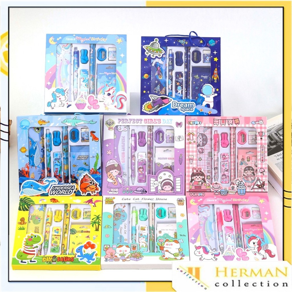 

HC Alat Tulis Set 9 In1 Stationery Karakter Lucu Set Perlengkapan Alat Tulis Sekolah Anak-Anak Murah Lengkap Souvenir Ulang Tahun Anak Alat Tulis 9 IN 1 Free Tempat Pensil Kaleng