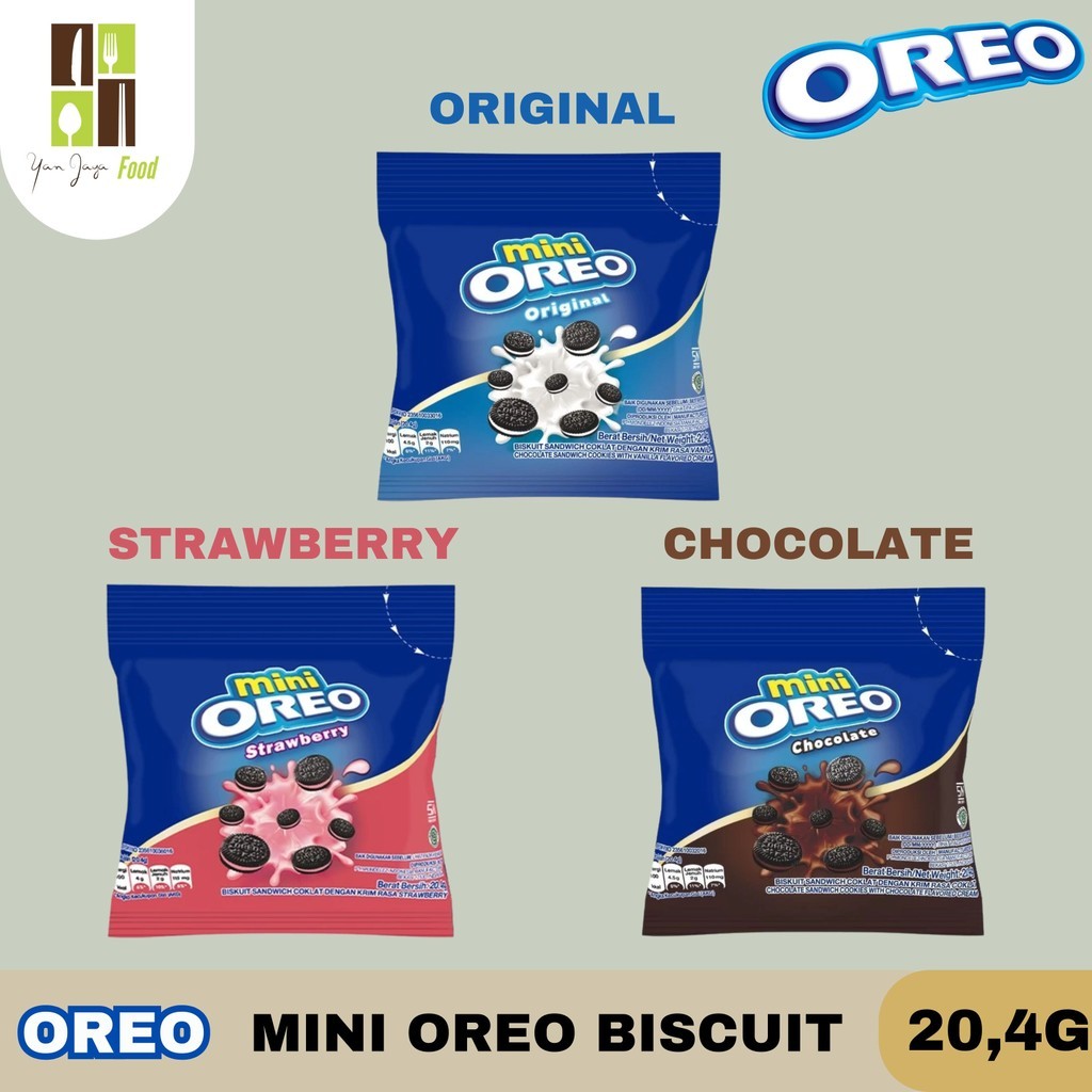 

Mini Oreo / Oreo Mini / Biscuit Coklat / Snack / Cemilan Rasa Vanila / Chocolate / Strawberry Kemasan 20.4g BOX/10PCS