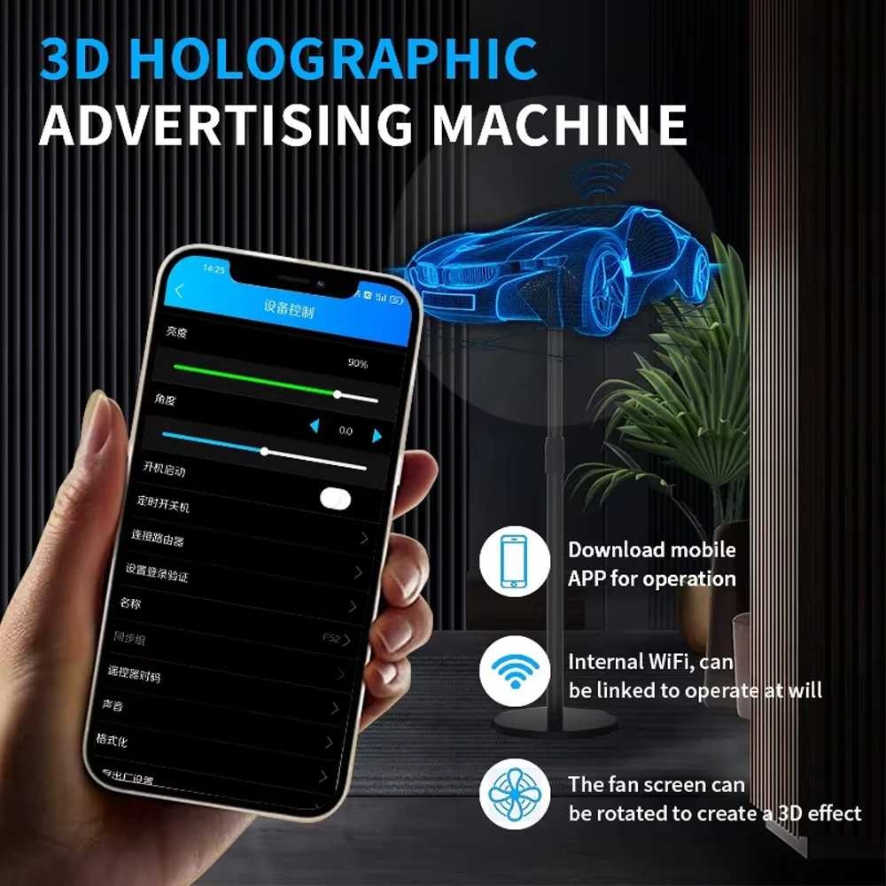 Kipas Proyektor Hologram Display 3D - Kontrol Aplikasi & Bluetooth Audio

