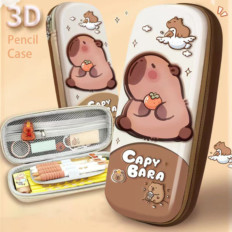 

3D Stereo Cute Capybara Pencil Case Drop Resistant Waterproof Student School Supplies Storage Box Hard Shell Decompression Case