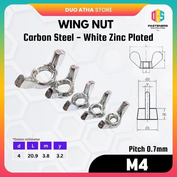 Wing Nut M4 Besi Galvanis / Mur Kuping M4 / Butterfly Nut M4 Carbon Steel