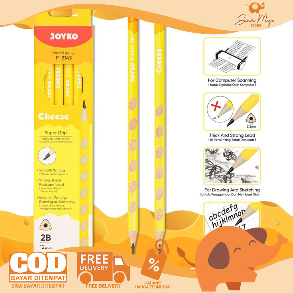 

Joyko Pensil P-8143 (Cheese) LUSINAN Triangle Grip Cheese isi 12 Murah Berkualitas