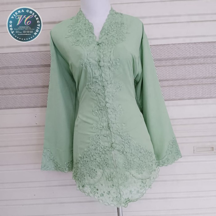 ✨LARIS✨ -Kebaya Encim Modern Lengan Panjang Motif Polos Warna Hijau Sage - XL