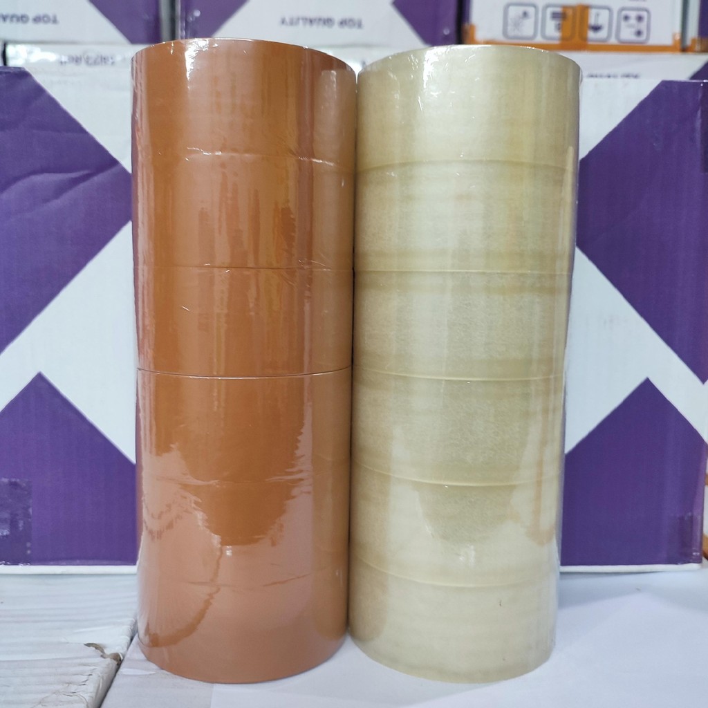 

Lakban Rajawali 1 LUSIN [ ISI 12 ] Bening - Coklat - Campur Uk 45 mm x 100 Yard - Lakban Packing Super Rekat