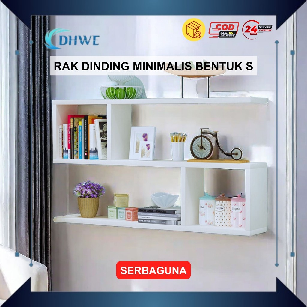 DHWE - Rak Dinding Gantung Bentuk S Besar Rak Buku Kekinian Untuk Hiasan Vintage Buku Novel Pot Bung
