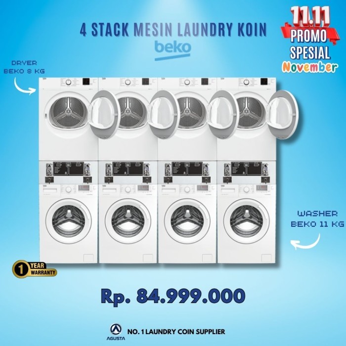 PROMO SPECIAL 4 STACK MESIN LAUNDRY KOIN BEKO