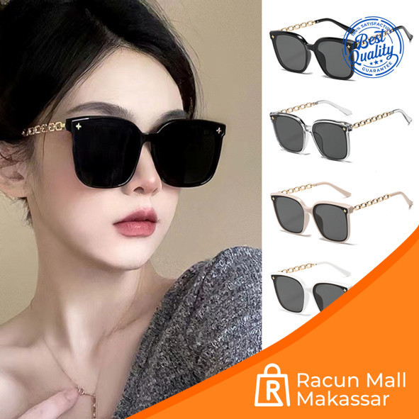 PL-H023 Kacamata Hitam Wanita Frame Model Rantai Logam Plastik Oversized Women Sunglasses Chain Fram