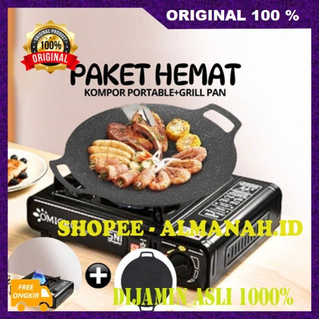 [BISA COD] Alat BBQ Grill Kompor Portable dan Grill Pan 34 cm Satu Set Alat Ngegrill Panggang 1 Set 