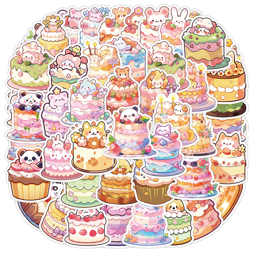 

10/30/60pcs Cute Cake Animal Cartoon Aesthetic Stickers Decoration DIY Laptop Suitcase Notebook Stationery Sticker for Kids Toy