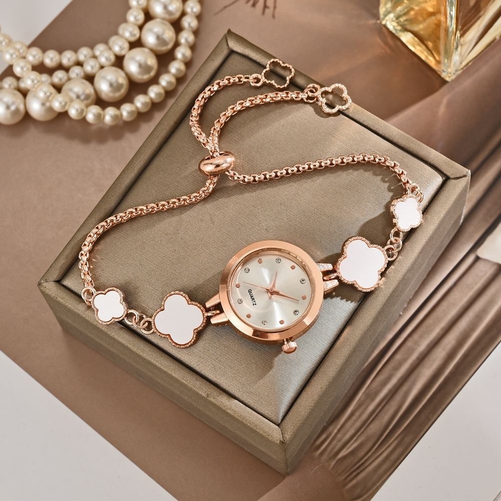 Jam Tangan Wanita Model Gelang Serut Mewah Cantik Elegan Unik Clover