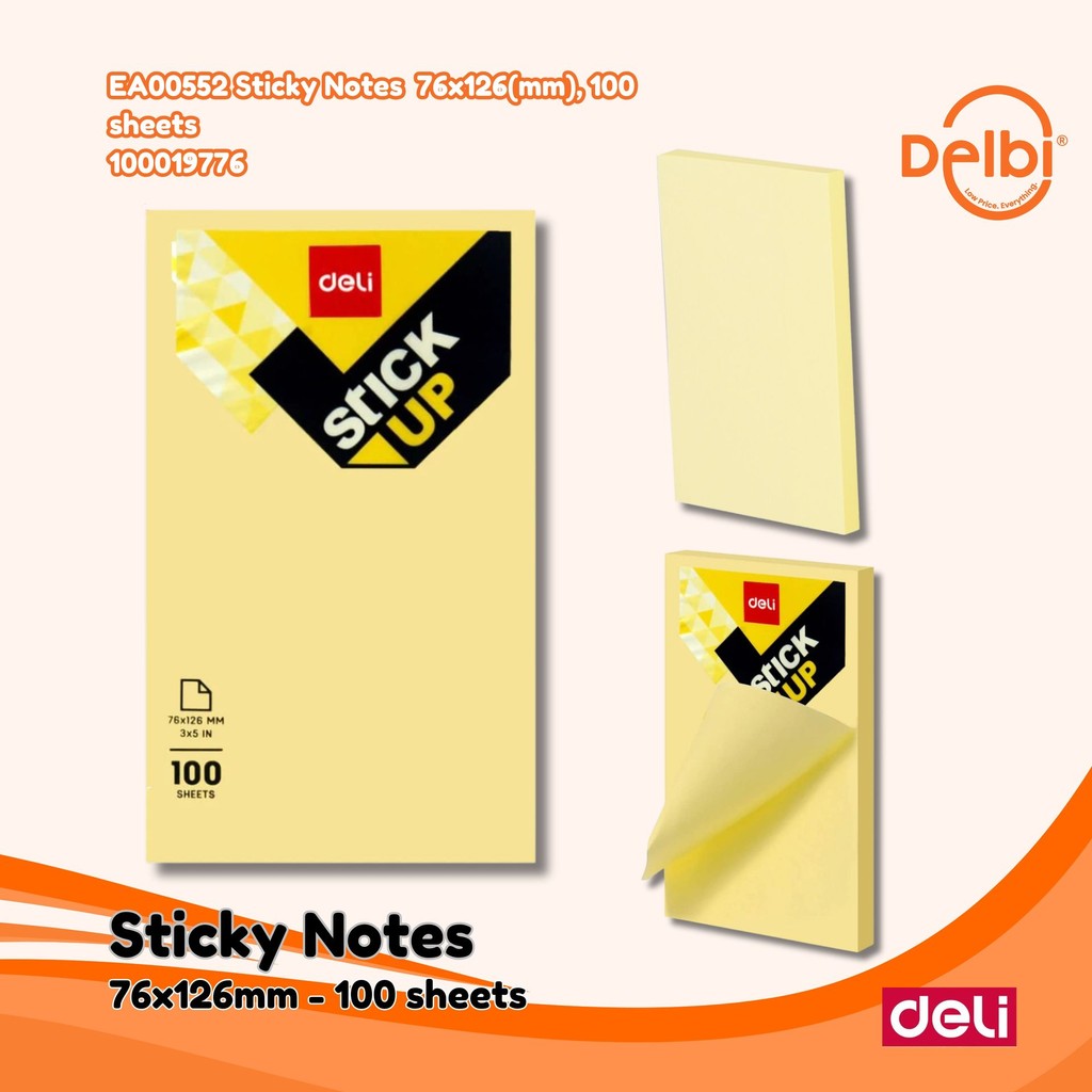 

Deli Memo tempel Sticky Notes EA00552 Sticky Notes 76x126(mm), 100 sheets
