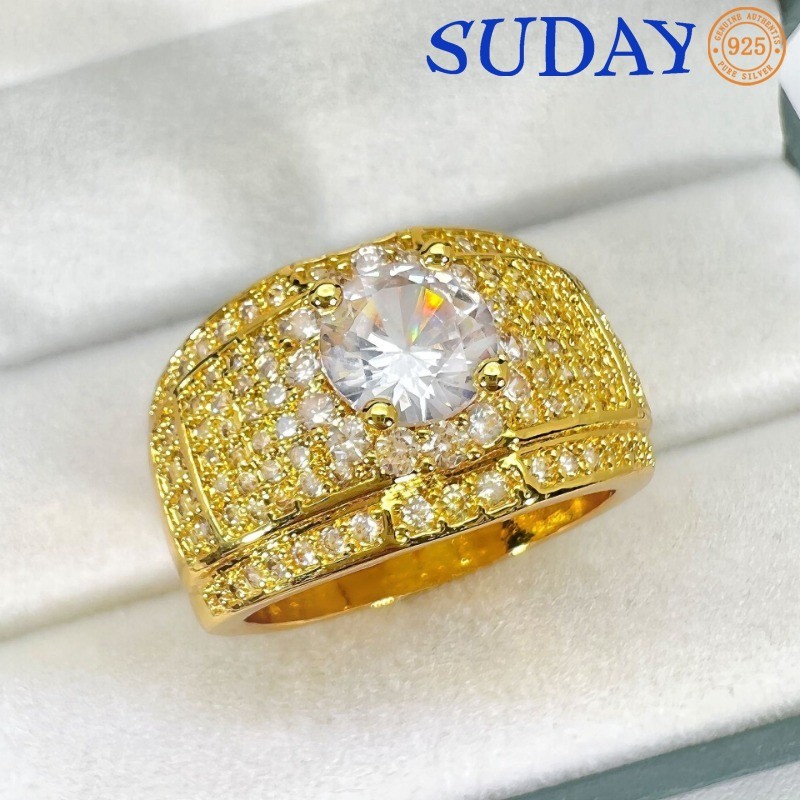 SUDAY Cincin Emas 18K Pria Bertabur Berlian Mewah