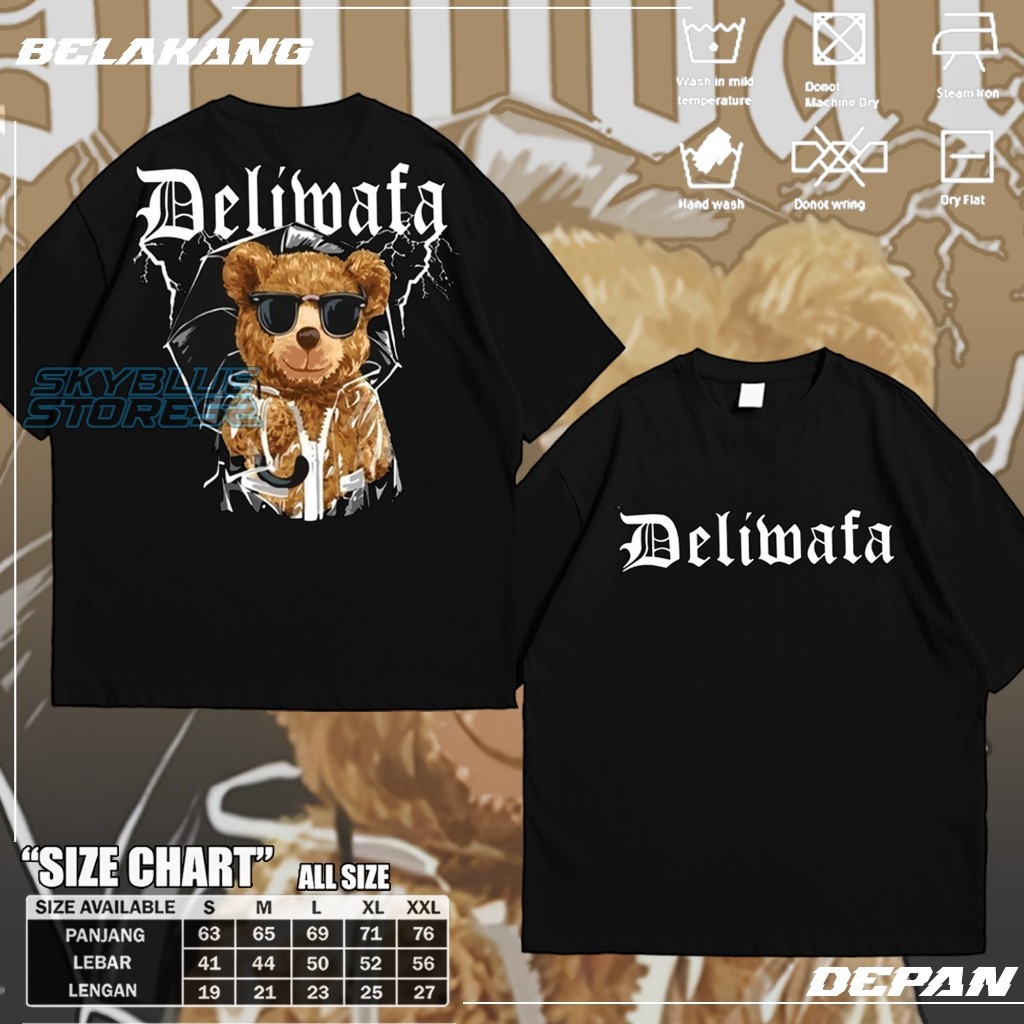 Deliwafa - Cute Bear | T-Shirt Oversize | Kaos Lengan Pendek | Baju - SkyBlue Store - SkyBlue Fashio