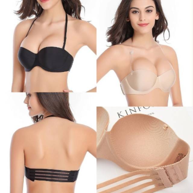 ⭐BISA COD⭐ Bra Push Up Tali Transparan Seamless Tali 4 Strapless  Cream, D (38)