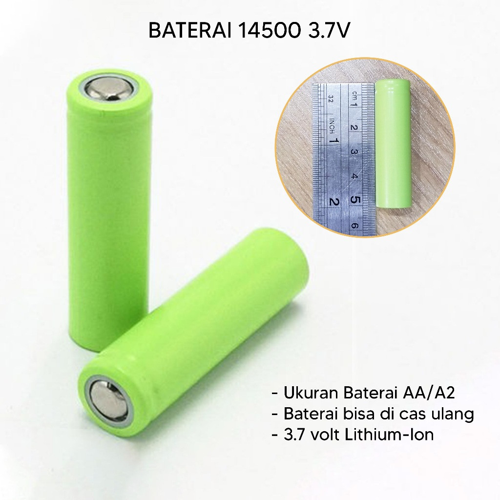 Baterai AA A2 14500 3.7V 3.7 Volt Battery Rechargeable Batrai Baterai Cas Ulang