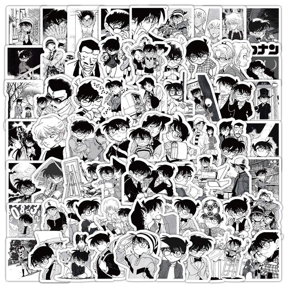 100pcs Black and White Detective Conan Cartoon Suitcase Notebooks Water Bottles Waterproof Sticker K