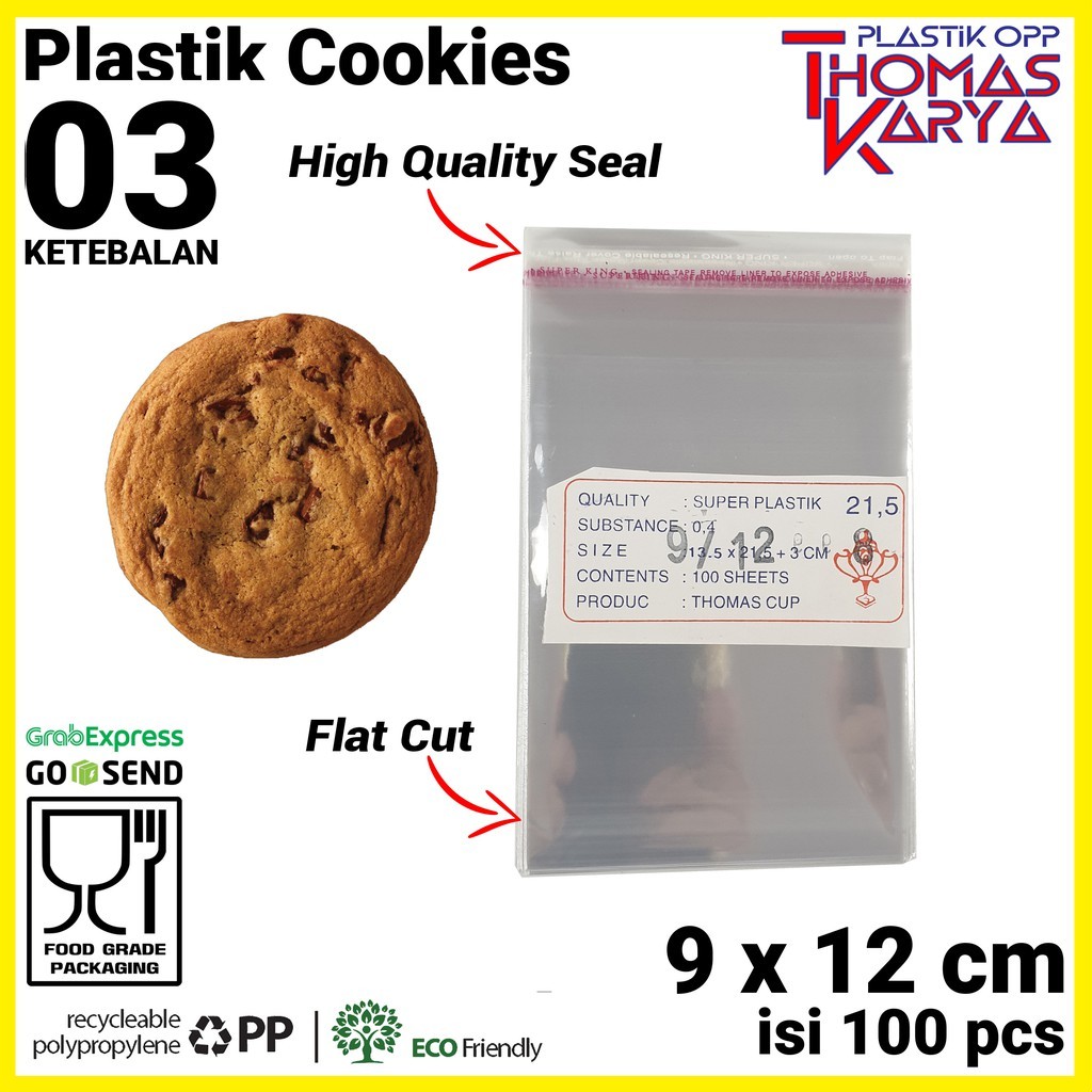 Plastik OPP Lem 9x12 isi 100 Kantong Bening Kemasan Cookies Kue Soes Sus Seal Perekat