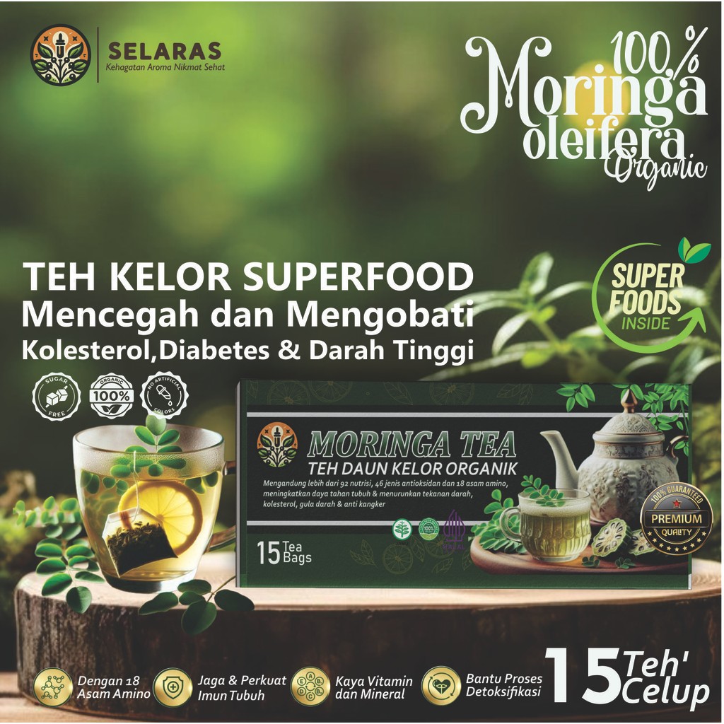

Moringa Tea Selaras - Teh Celup daun Kelor isi 15 tea bag natural organic
