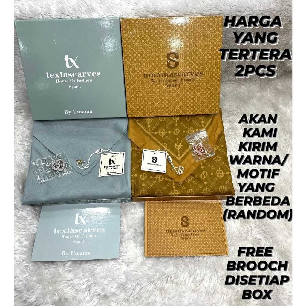 Paket Bundling 2 Box  UmamaScarves Motif SYARI x TexlaScarves Polos SYARI - FREE BROSS