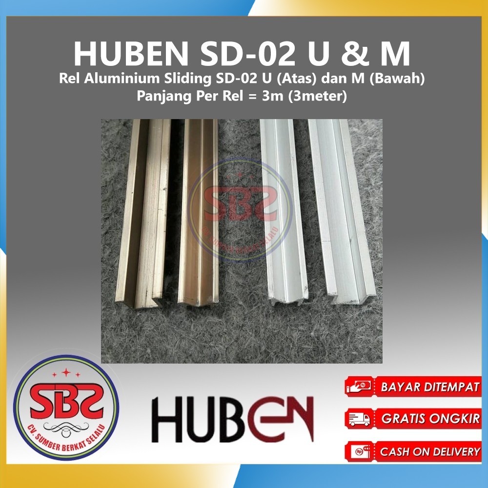 HUBEN Rel Pintu Lemari Geser Alumunium - Sliding Huben SD-02 U&M - Rel U dan Rel M Huben