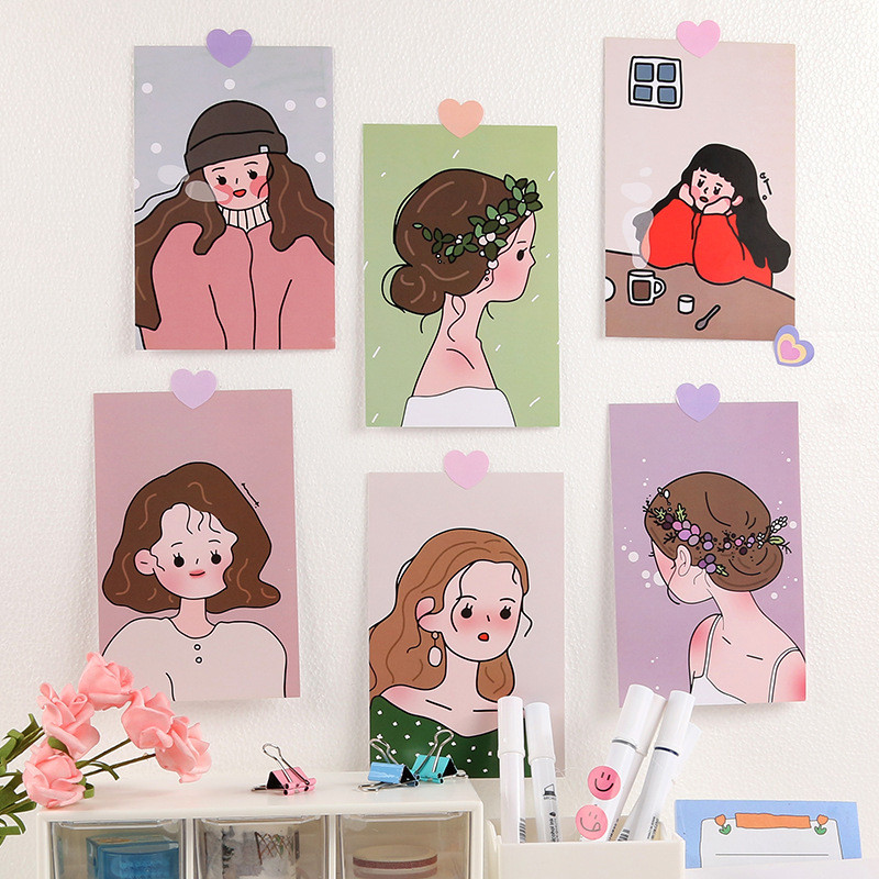 

Ins Korean Girl Inset Postcard Kawaii Hand Account Decoration Card No Sticky Small Poster DIY Metop Wall Sticker Photo Props