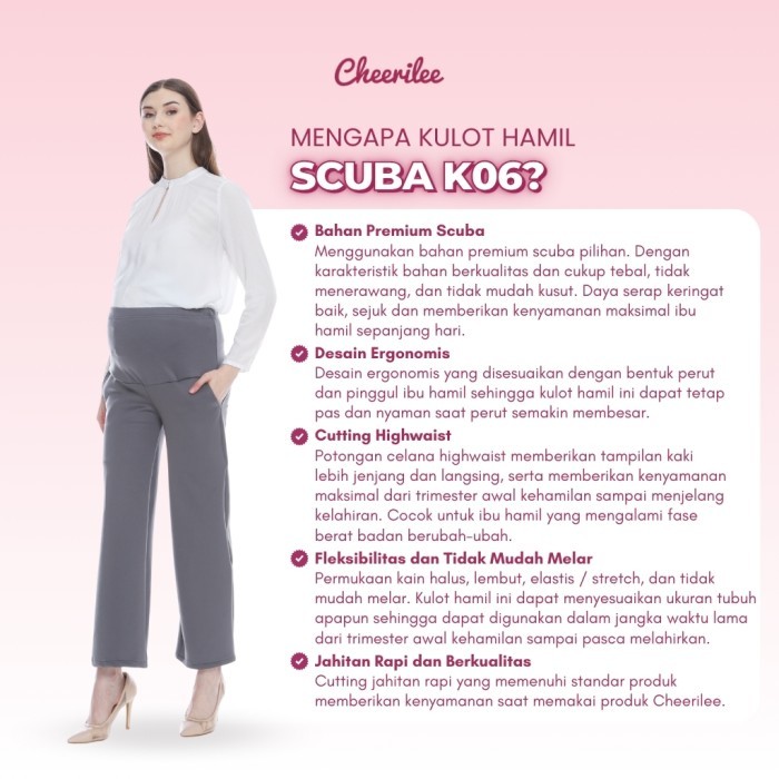 ✨READY✨ -Celana Kulot Hamil Panjang Cheerilee Formal Kerja Scuba Premium K06 - Putih tnpa saku, Extr