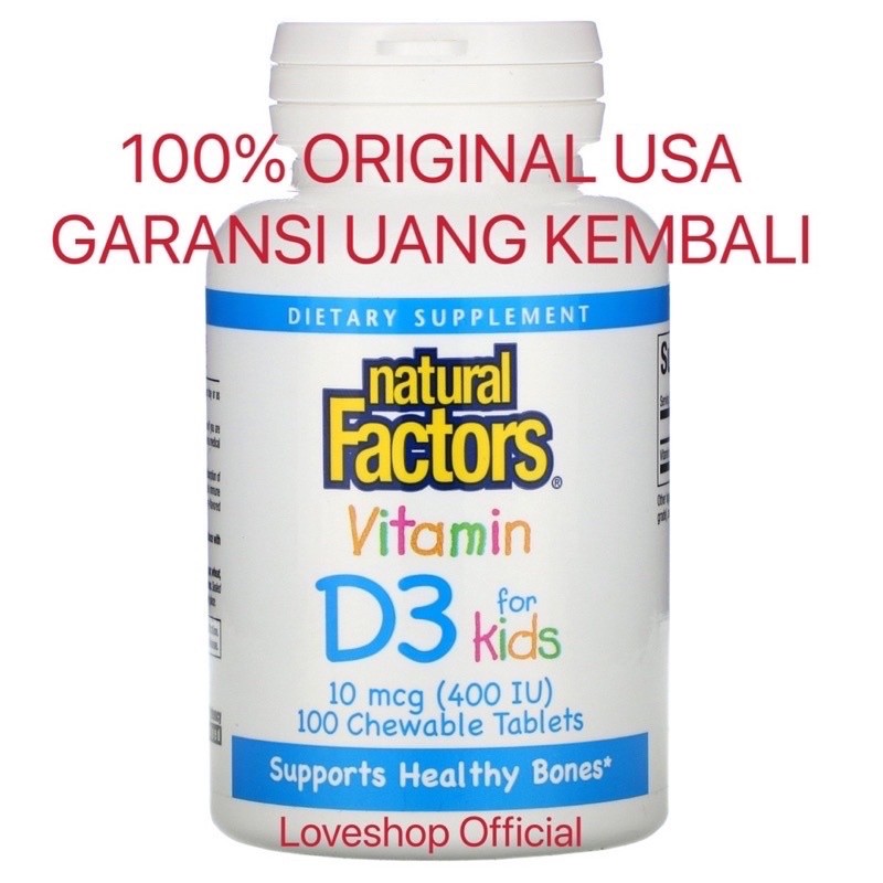 Natural Factors vitamin D3 for kids tablets tablet vit d anak 400 iu 100% ORIGINAL USA bisa dikunyah
