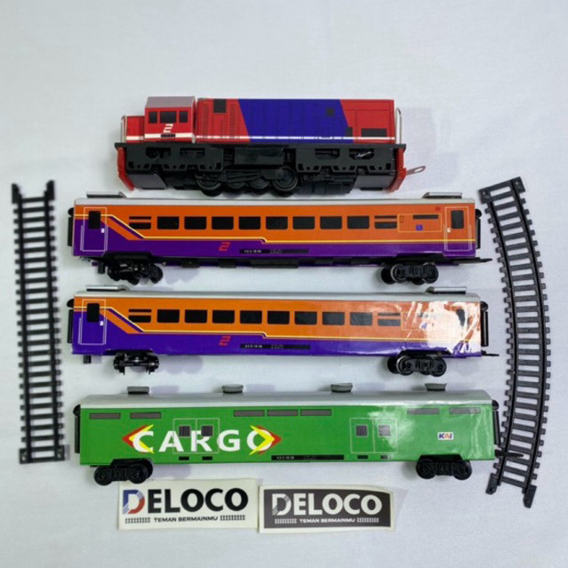 paket Rangkaian murah Mainan Kereta Api Indonesia,Lokomotif cc 201 perumka ,2 gerbong ekonomi era pe