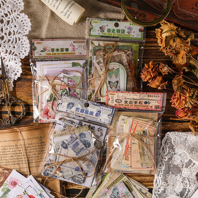 

Journamm 100pcs/pack Decor Scrapbook Materials Paper Kit Collage Junk Journal DIY Photo Album Creative Stationery Craft Paper