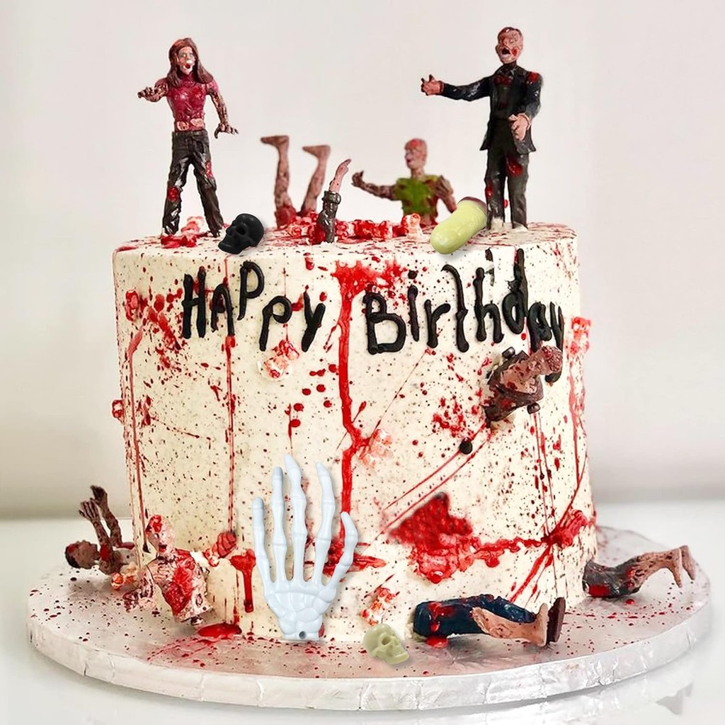 17 PCS Zombie Cake Decoration Zombie Cake Toppers Zombie Figure Themed Party Decorations for Birthda