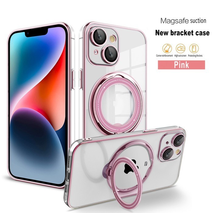 Case Iphone 14 15 Plus Softcase Silicone Clear Soft Casing 360 Ring Magsafe Stand Slim Cover Bumper 