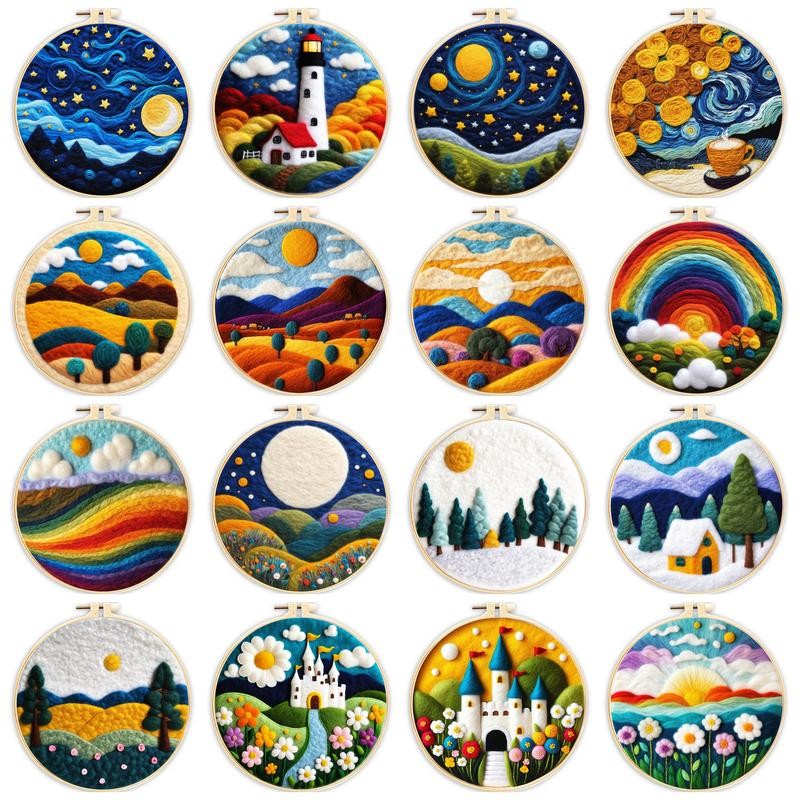 

Wool Felting Painting Colorful Moon Scenery Starter Kit Needle Felting Picture Wool Felting Painting Tool Kit Gift