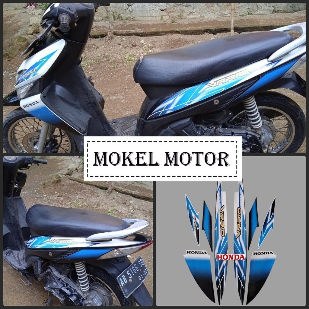 Striping stiker Honda Vario 110 karbu 2006 standar Hitam Biru putih Fullset