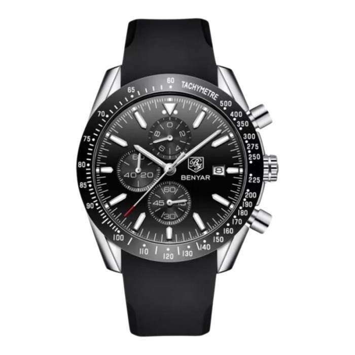 Jam Tangan Pria Benyar BY-5140SL-SLVBLK Chronograph Black Dial Black