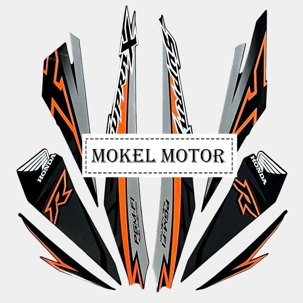 Striping stiker polet list motor Honda Supra x 125 fi 2018 hitam oren oranye orange stiker Lis body 
